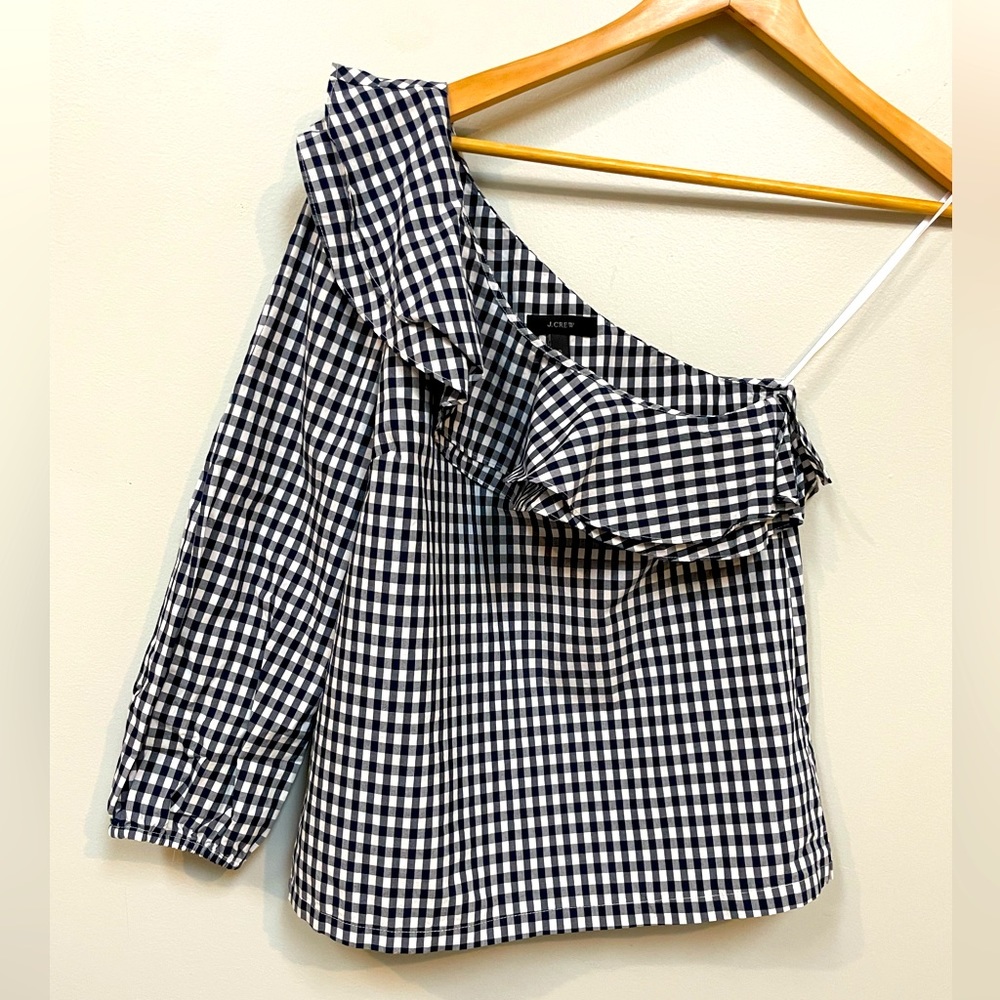 J. Crew One Sleeve Ruffle Top